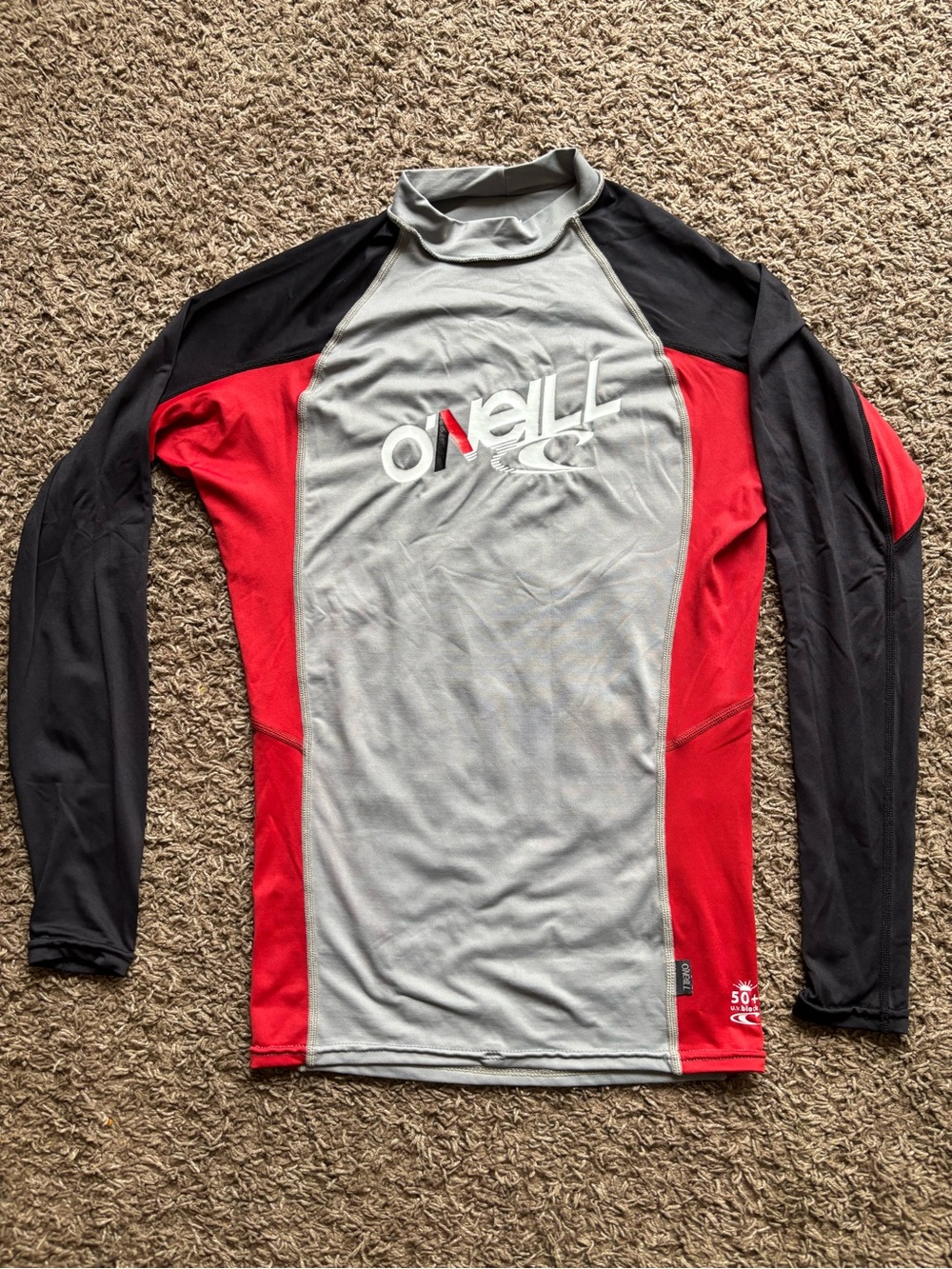 O'Neill Men’s Long Sleeve Rash Guard - Gray, Red, Black